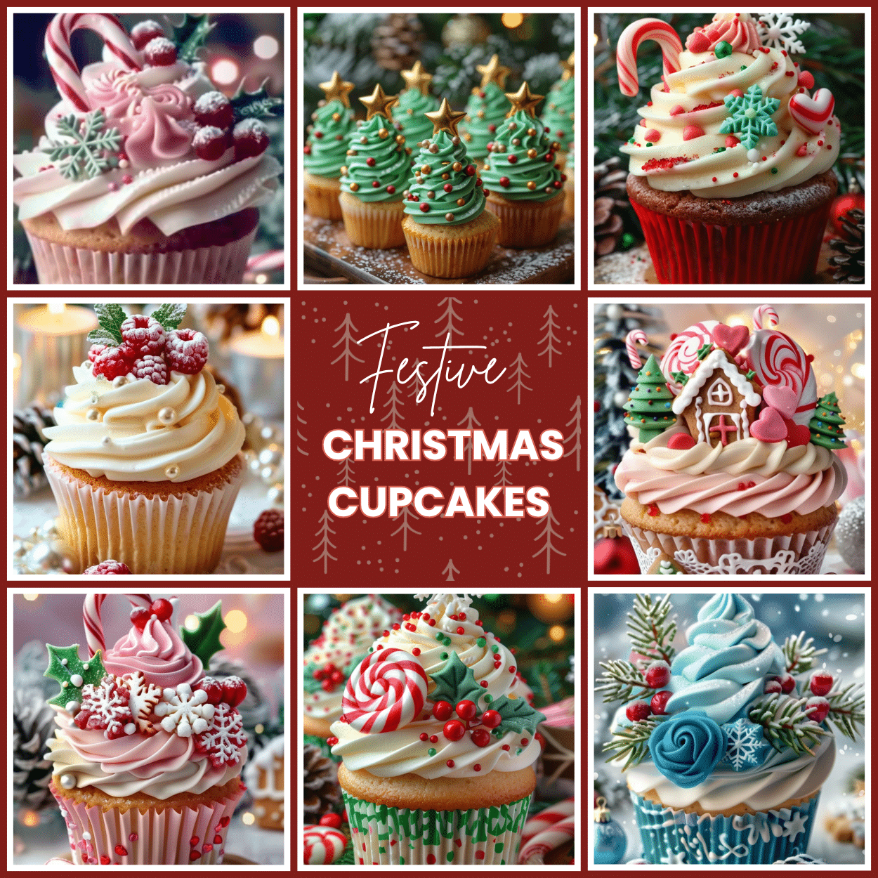 Christmas Cookies: 6 Magical & Mama-Safe Recipes to Bake and Share 1 Festive Christmas cupcakes decorated with natural colors, peppermint candies, and snowflake frosting – safe for breastfeeding moms.